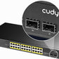 Cudy 24 Gigabit Ethernet Unmanaged PoE+ Switch, 300W, 24 * 100/1000Mbps PoE+ Ports, 2 Gigabit SFP, CCTV / VLAN Mode, 19-inch Rackmount, 802.3af/at, GS1028PS2