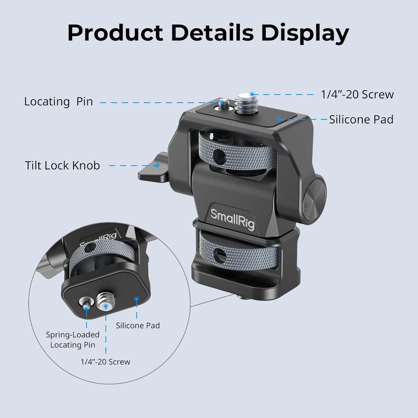 SmallRig Adjustable Camera Monitor Mount, 360° Swivel and 180° Tilt Monitor Holder, with 1/4"- 20 Screws, Bouncy Locating Pins, Anti-Twist Design, for Ninja V and V+ Monitors