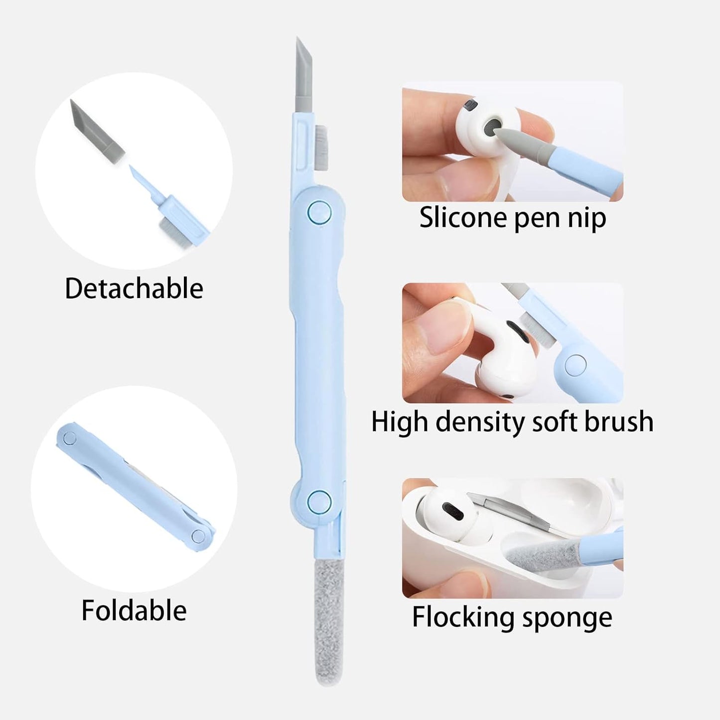 7 in 1 Electronic Cleaner Kit – Keyboard and Laptop Cleaning Kit with Brush for AirPods Pro, Phone, Computer, and Screen, Includes Bonus Flannel Cloth – Blue