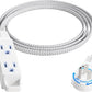SURAIELEC 6FT Flat Extension Cord with 360° Rotating Plug, Braided Flat Plug with 3 Outlets, 16 AWG Thin White Extension Cord for Indoor Use, Home, Office, Compact Spaces, ETL Listed