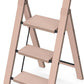 Taranta 3 Step Ladder, Lightweight Aluminum Step Stool with Convenient Handgrip, Folding Ladder with Anti-Slip Pedals, 330lbs Capacity Stepladder for Home, Office, Kitchen - Peach Pink