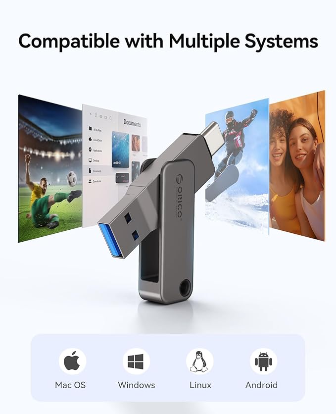 ORICO USB-Cand USB-A Flash Drive 150MB/S Metal Housing Swivel Design Support OTG Function 2 in 1 PenDrive 32GB for USB C and USB A Devices -EB05 BL