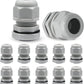 12 Pcs 1/2" NPT Nylon Cable Glands, Grey Strain Relief Cable Cord Connector IP68 Waterproof Junction Box Wire Protectors Adjustable for 6-12mm Cable Diameter