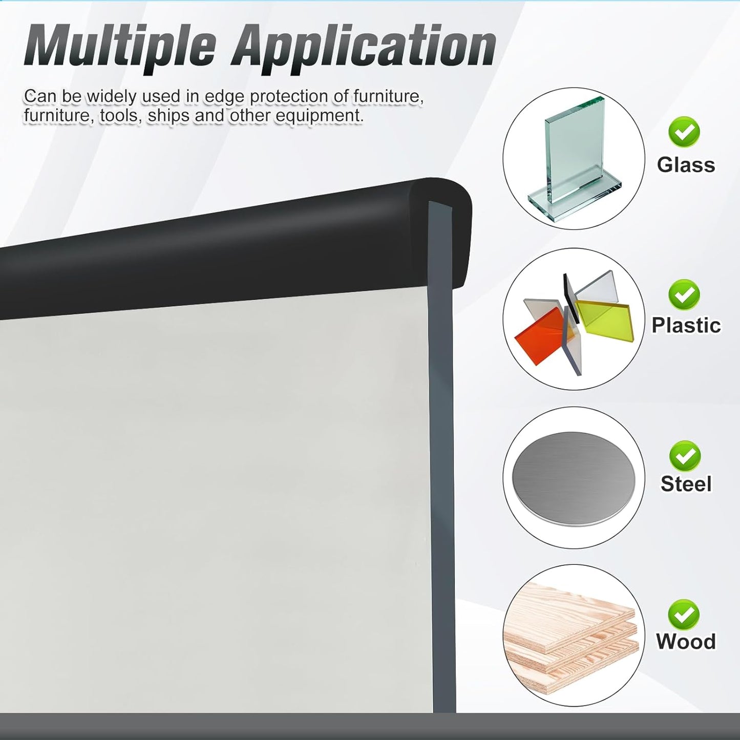 Rubber Edge Trim, Self Adhesive U Channel Edge Trim, U Shaped Trim for Plywood, Glasses, Mirror, Flexiglass, Sharp Edge Parts, Fit for 5/16", Length 20Ft, Black Color, Peel and Stick Plastic Trims