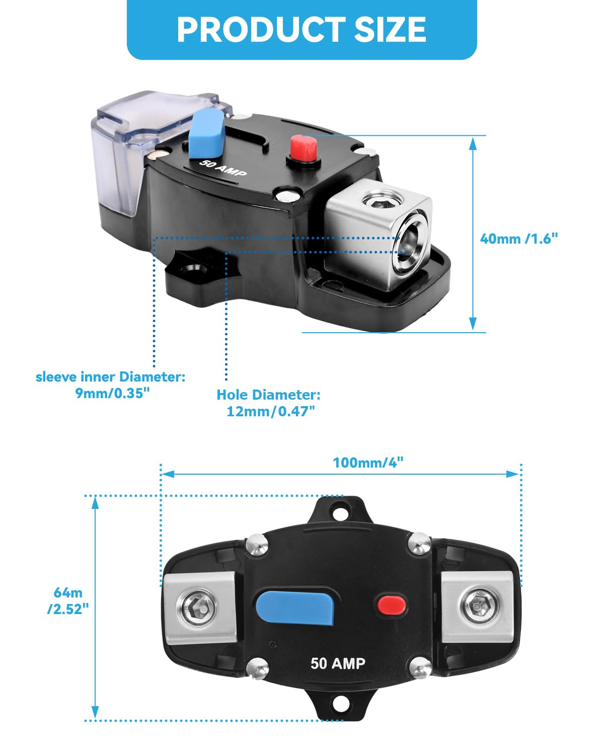 250 Amp Circuit Breaker 12-48 Volt DC 250A Self Recovery Resettable High Amp Circuit Breaker with Manual Reset Button for Automotive RV Marine Boat Car Audio and Amps Protection