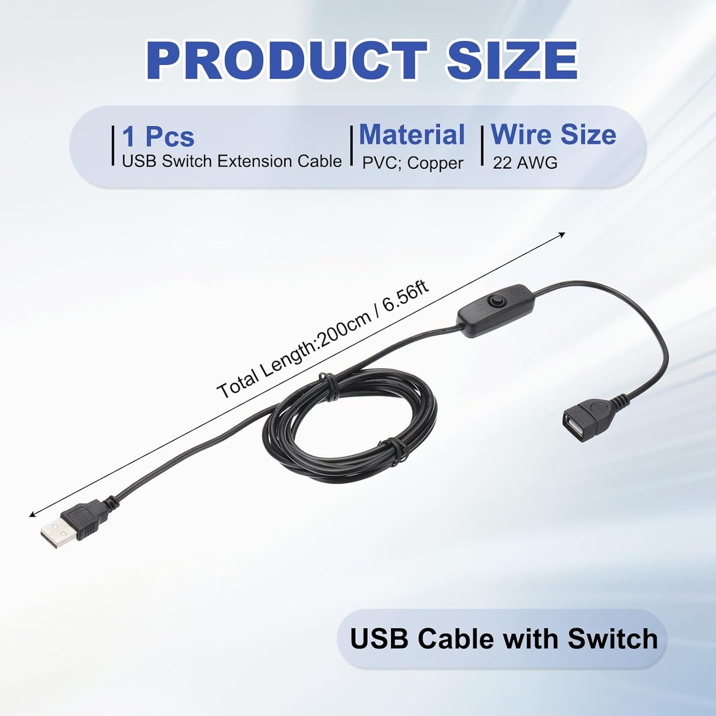 MECCANIXITY USB Extension Cable with ON/Off Button Switch 2m USB Male to Female Extension Cord for Desk Lamp Fan LED Light Strip Black Pack of 2