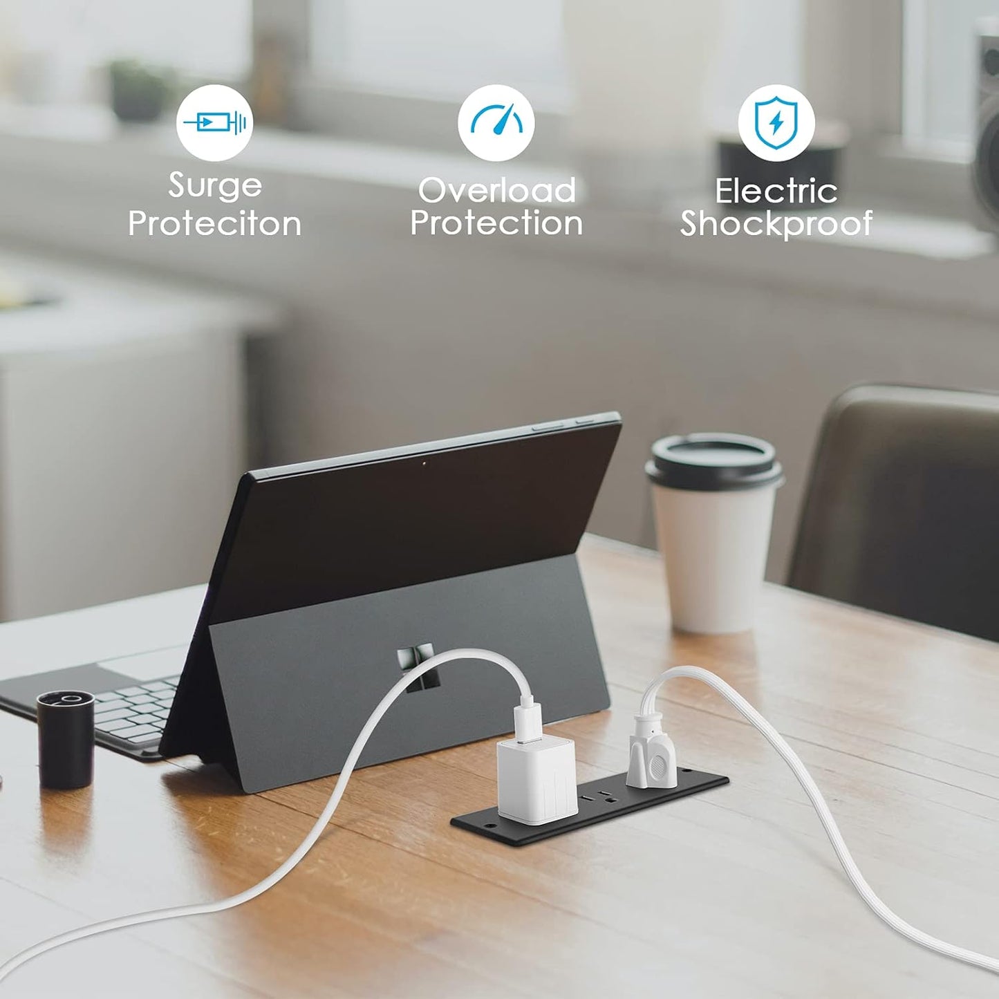 Conference Recessed Power Strip Waterproof,Table Power Outlet,Furniture Flush Mount Desk Outlet Station,3 Outlets,IPX6 Waterproof,10FT Extension Cord Multiple Outlet (Black)