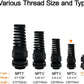 LeMotech 10Pcs NPT 1/4" IP68 Waterproof Cable Gland Flex Spiral Strain Relief Black Nylon Joint with Gaskets for 4-8mm Wire Thread