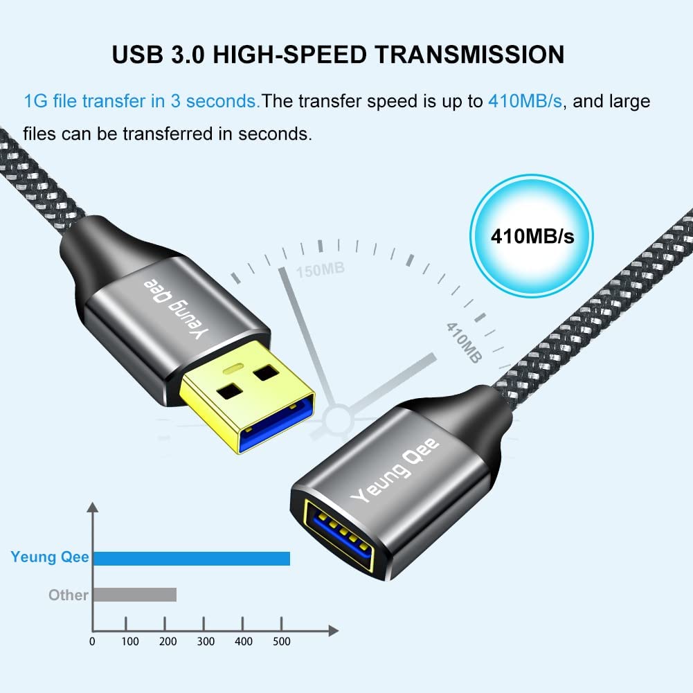 USB 3.0 Extension Cable 1.5 ft,5Gbps High Speed USB 3.0 Type A Male to Female Extension Cord,USB Extension Lead Compatible with USB Flash Drive, Hard Drive, Card Reader,Scanner,Keyboard (1.5FT)