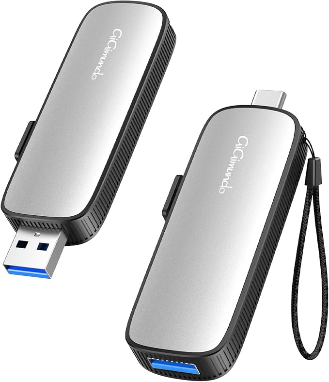 GiGimundo 128GB External Portable SSD, Up to 1073MB/s Dual Port USB C Thumb Drive USB 3.2 Gen 2+USB A Solid State Drives for iPhone 15/16/17/Android/Mac,Silver