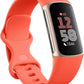 Fitbit Charge 6 Fitness Tracker with Google apps, Heart Rate on Exercise Equipment, 6-Months Premium Membership Included, GPS, Health Tools and More, Gold/Coral, One Size (S & L Bands Included)