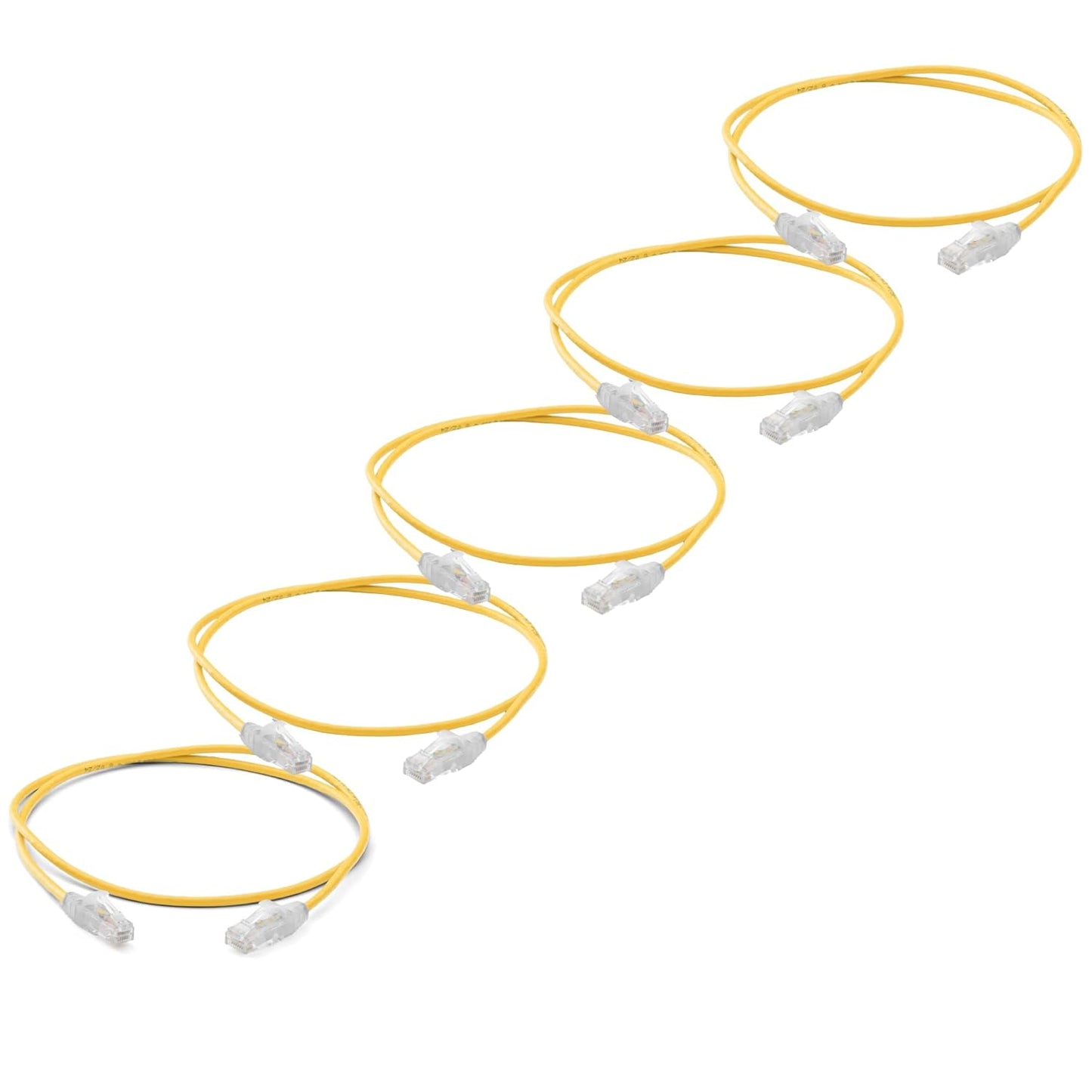 TRUECABLE Cat6 Component Rated Patch Cable, Unshielded (U/UTP), 3ft, Yellow, 28AWG Solid Copper, Snagless 10G High-Speed Ethernet Cable, PoE++ 4PPoE 100W, UL Listed, RoHS-3, 5 Pack