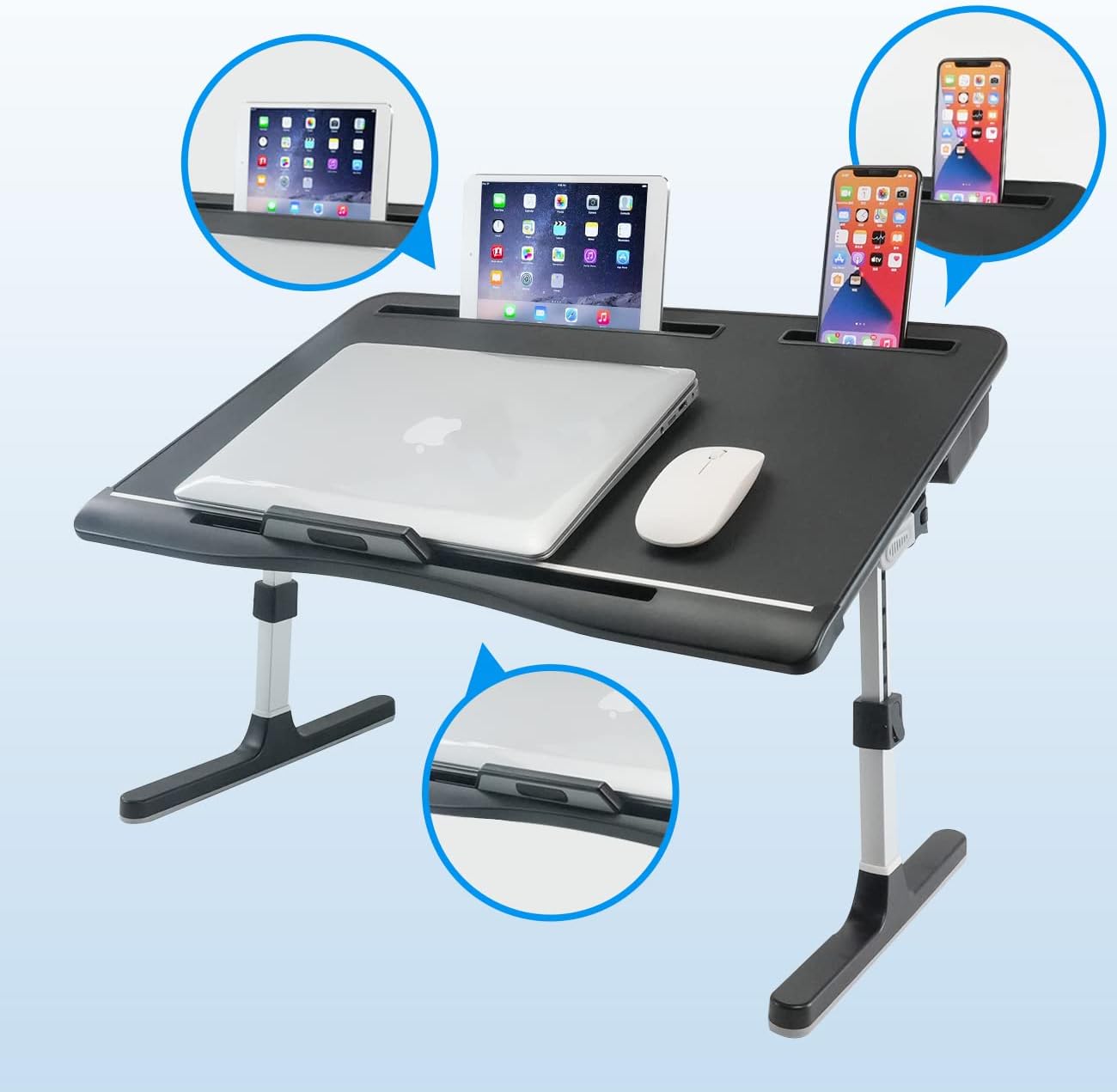 Laptop Bed Tray Table [Luxury PVC Leather], Adjustable Laptop Desk for Bed, Foldable Lap Desk for Laptop with 2 Drawers, Multifunctional Table for Working, Eating, Writing, Gaming, Drawing