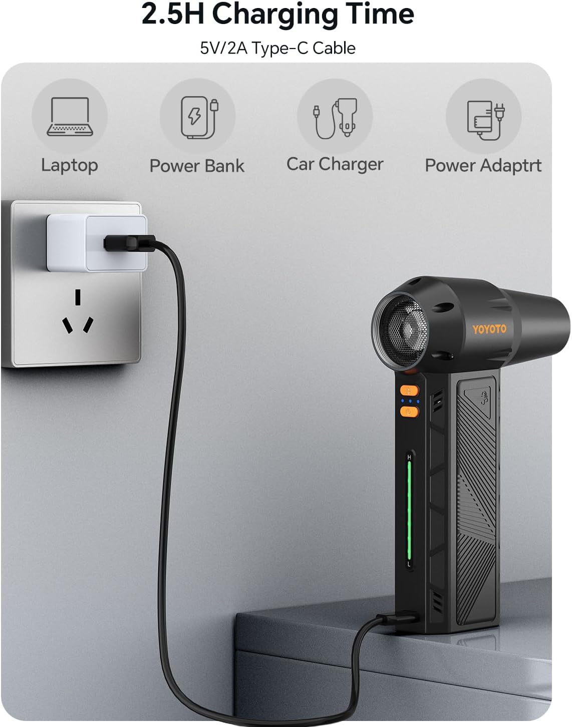 Compressed Air Duster, 300000RPM Powerful Electric Air Duster Rechargeable with LED Light and Brushless Motor, 4-Gear Cordless Mini Air Blower for Keyboard, Computers, Car, Outdoors (Black)