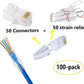 PETECHTOOL RJ45 CAT6 Pass Through Connectors Gold Plated 8P8C Plugs and Strain Relief (50xcat6plug+50xstrain Relief)