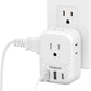 USB Wall Charger, TESSAN Wall Plug Adapter Outlet Extender, 3 Charger Block (1 USB C Port), Multi Charging Station for Cruise, Bathroom, Office, Dorm Essentials, White