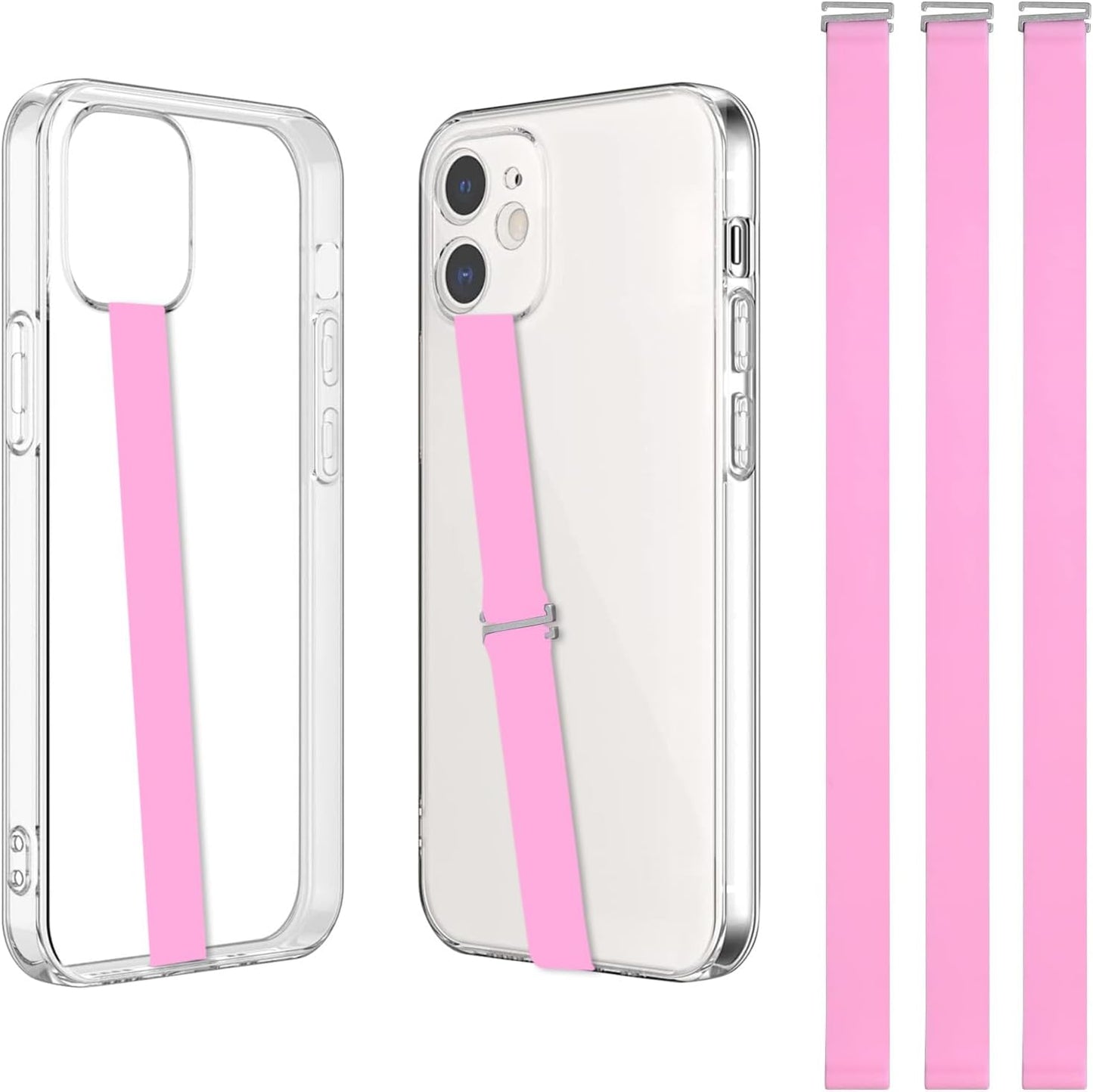 TEAMOLA 3pcs Silicone Phone Grip Holder Strap for iPhone 17/17 Pro/16/16 Pro & Samsung Galaxy S25/S24/S23 - Anti-Slip Finger Loop for Case, Universal Phone Loops for Back of Cell Phones(230, 3 Pink)