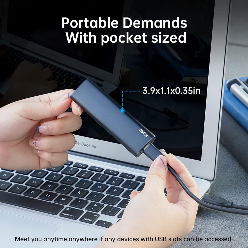 Netac 500GB Portable SSD USB 3.2 Gen 2 (10 Gbps, Type-C) External Solid State Drive Backup Slim Portable Drive for File Storage/Business Travel Essential, Rapid Read & Write Low Noise, Zslim