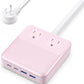 USB C Charger Block,135W GaN IV Fast Charging Station Hub,6-in-1 USB C Power Strip with Flat Plug and 5ft Cord,2 AC,2 USB A,2 USB C,PD 65W Laptop Charger for MacBook Air/Pro,iPhone16/15,Samsung-Pink