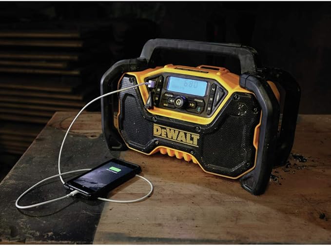 DEWALT 12V/20V MAX Portable Bluetooth Radio, Cordless, 100 ft Range, 3.5” Subwoofers, Jobsite (DCR028B)