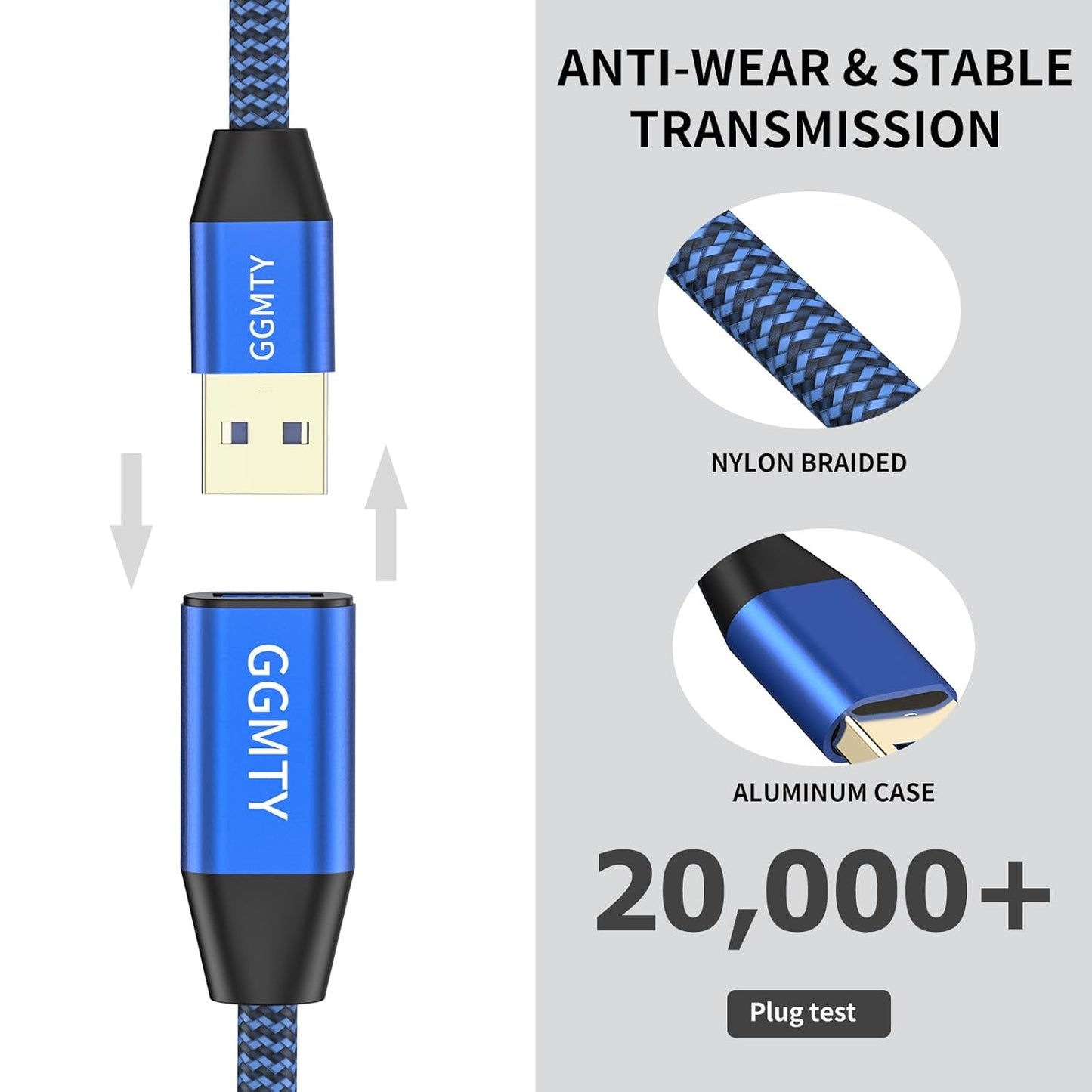 USB 3.0 Extension Cable 15ft,Type A Male to Female Extension Cord Durable Braided Material High Data Transfer Compatible with USB Keyboard,Mouse,Flash Drive, Hard Drive,Printer