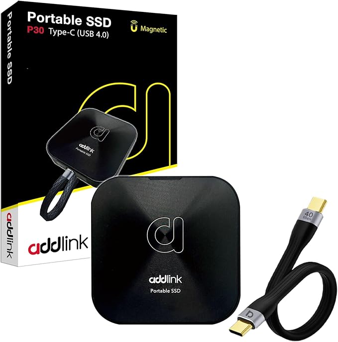 Addlink P30 2TB External SSD USB4 4000MB/s Type C Compatible thunderbolt 4, Tesla, iPhone15/16&iPad&Mac, Steam Deck/Android/PS5&4 Smart TV Magsafe ProRes 4K 120fps, Includes USB4.0 Cable Aluminum case