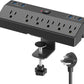 Desk Clamp Power Strip with 40W Fast Charging Station, JXGUCAT 10ft Flat Plug Power Strip Surge Protector, 2 USB-C Ports, 6 AC Outlets, Fit 2.48" Tabletop Edge, Home Office Desk Accessories Essentials