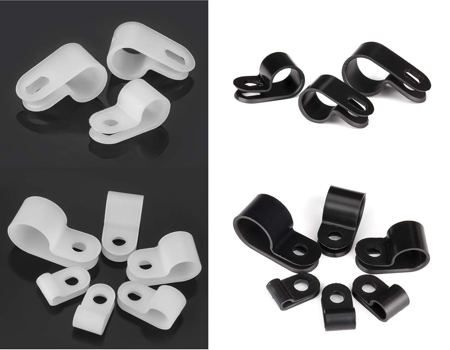 Bigtrans 305 Pcs Nylon Plastic R-Type Wire Clips 1/4" 5/16" 3/8" 1/2" 3/4" Clamps Fasteners Assortment for Cable Conduit -5 Size -Black
