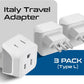 Ceptics Italy Travel Plug Adapter, Chile Plug Adapter with Dual USA Input, Compact Type L Plug Adapter, Safe Grounded Plug, Perfect for Cell Phones, Laptops, Chargers, 3 Pack - CT-12A