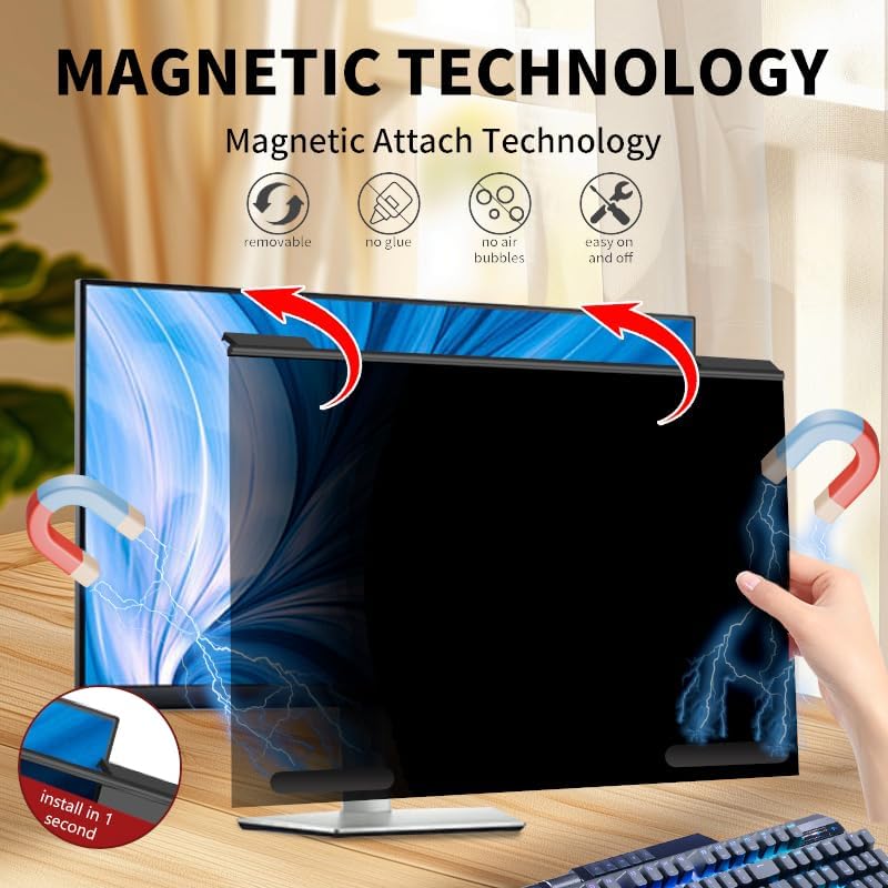 Magnetic Hanging Computer Privacy Screen Filter for 20 Inch, Removable Aluminum Alloy Privacy Shield for 16:9 Widescreen Monitor, Eye Protection Blue Light Filter