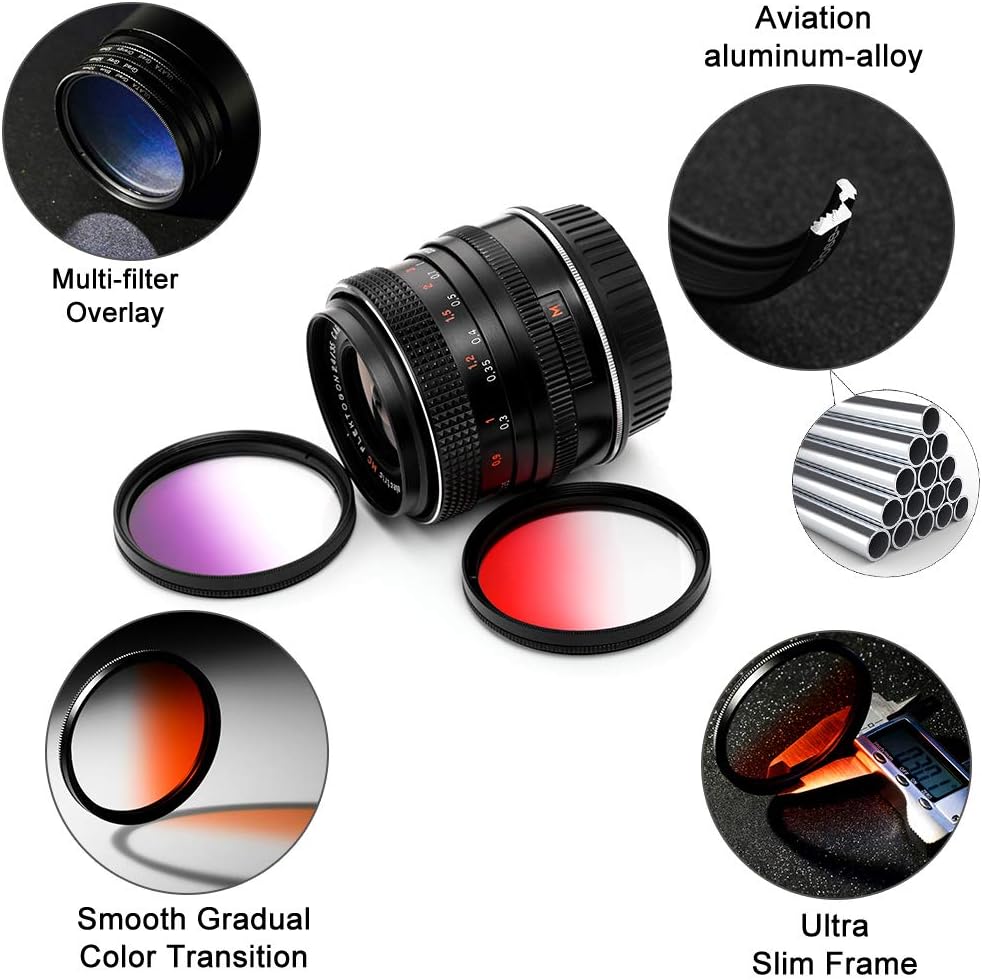 62mm Graduated Color Filters Kit 9 Pieces Gradual Colour Lens Filter Kit Set Accessory for Canon Nikon Sony Pentax Olympus Fuji DSLR Camera + Lens Filter Pouch +Lens Cleaning Cloth