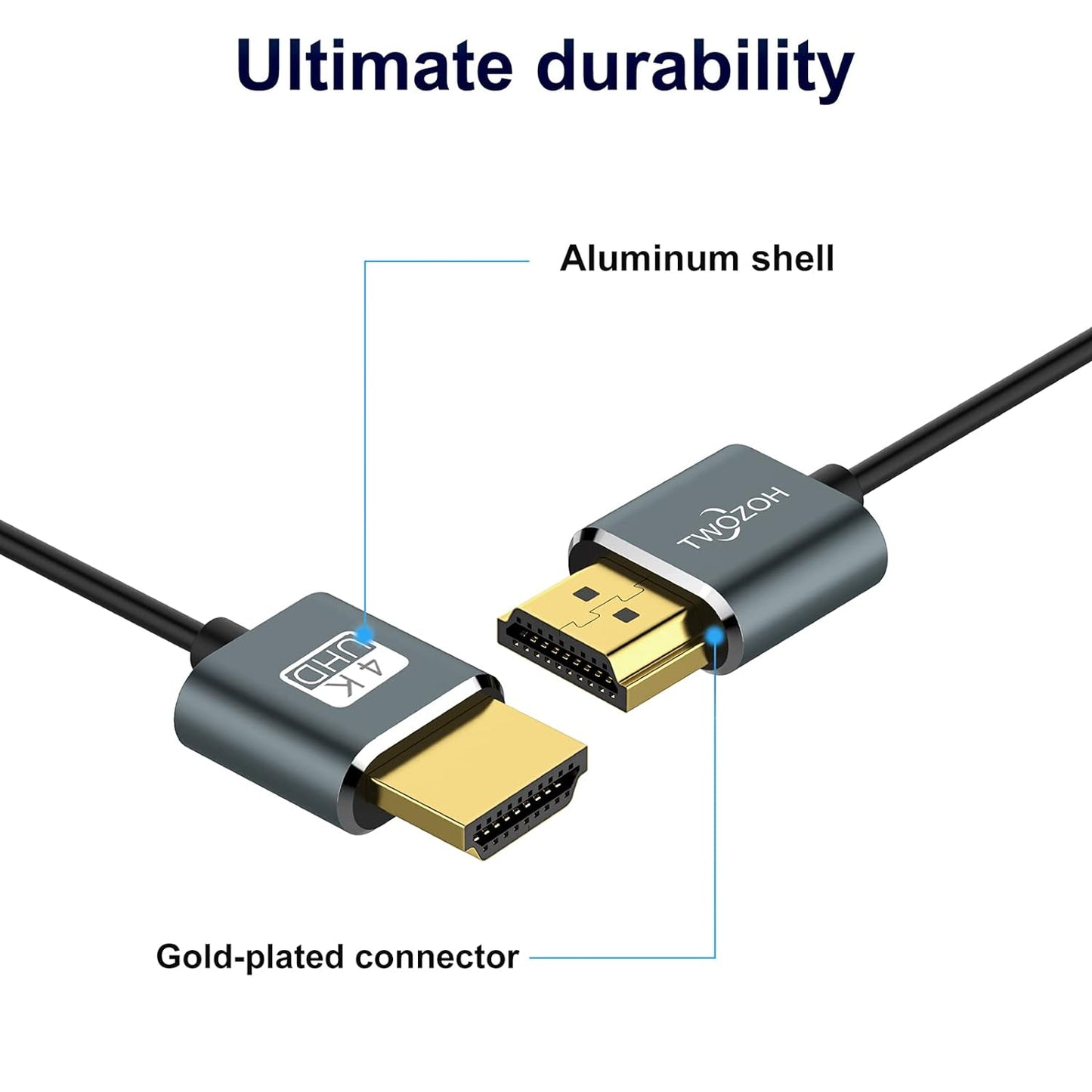 Twozoh Slim 4K HDMI Cable 6.6FT 5 Pack, Ultra Thin & Flexible Skinny HDMI to HDMI 2.0 Cord Support 4K/60HZ 18gbps Laptop, Monitor, PS5, PS4, Xbox One, Fire TV