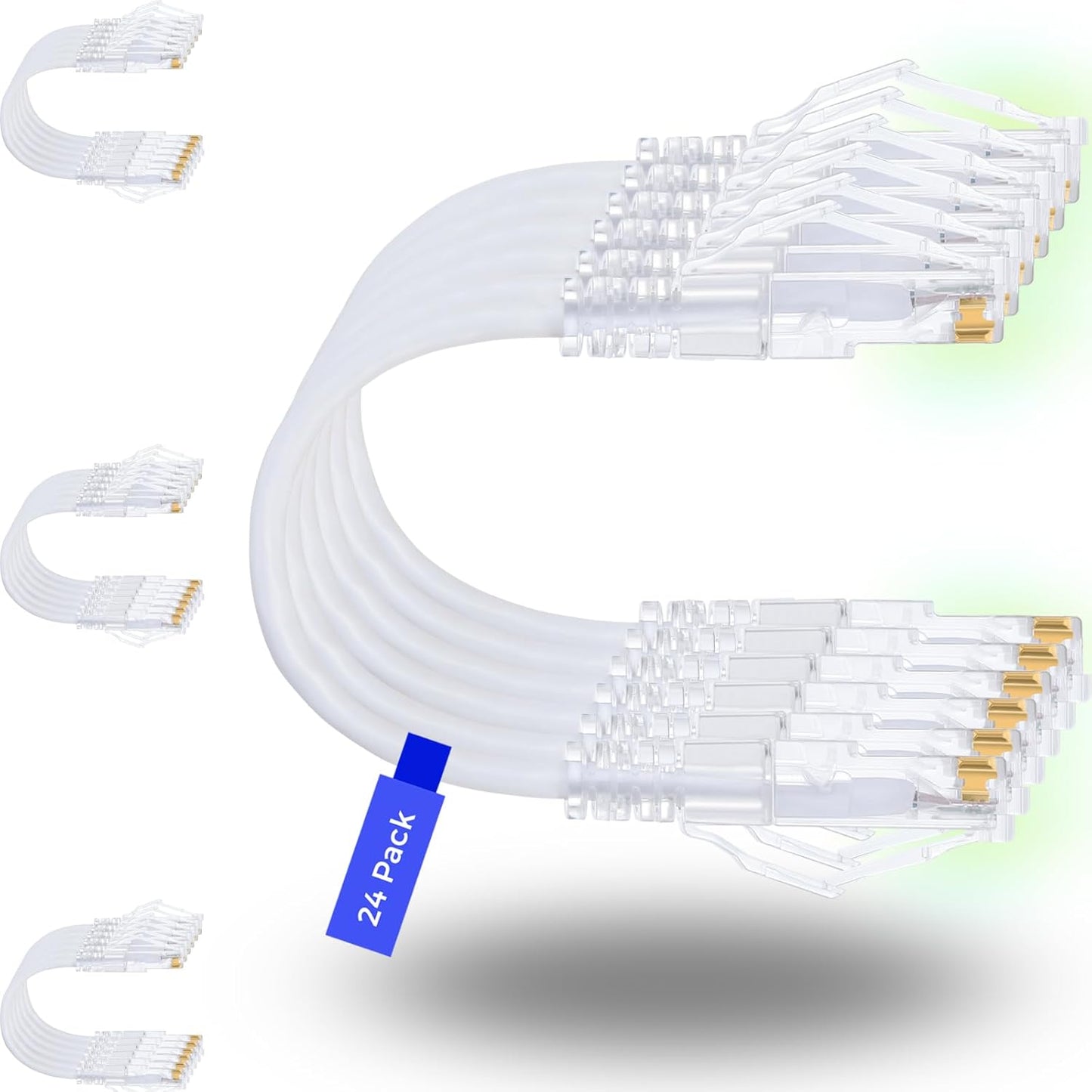 Rapink Patch Cables Cat6/ Cat6a 10ft (24 Pack) Slim, Cat6a Ethernet Patch Cable 10G Support, Snagless Cat 6 Patch Cable for Patch Panel to Switch, Flexiable Cat6 Ethernet Cable White (24PC6AW-10)