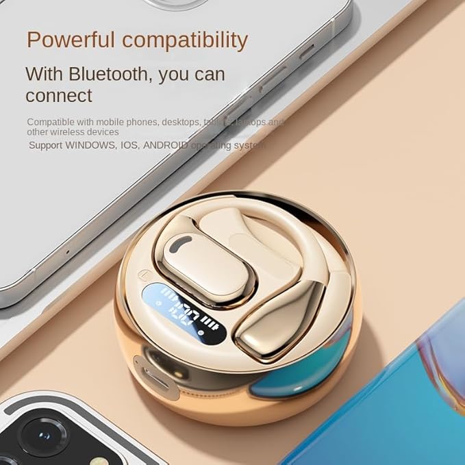 Open Ear Earbuds Wireless Earbuds Bluetooth 5.4, LED Display Bluetooth Earphone for Workout/Running, AI Noise Reduction Touch Controls, 72hr Playtime,Waterproof(Gold)
