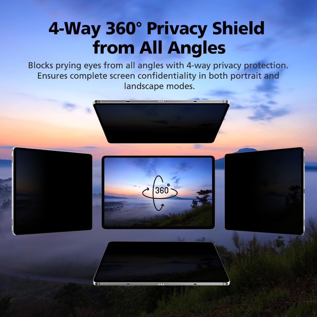 Magnetic 4-Way 360 Degree Privacy Screen Protector for iPad Air 5th/4th Generation 10.9 Inch, Removable Reusable Anti-Spy Anti-Glare Anti-Fingerprint [Landscape and Portrait Mode at