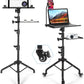 Laptop Tripod on Wheels with 2 Shelves, Portable Projector Floor Stand Adjustable Height 25.9 to 51.8 Inch with Phone Holder
