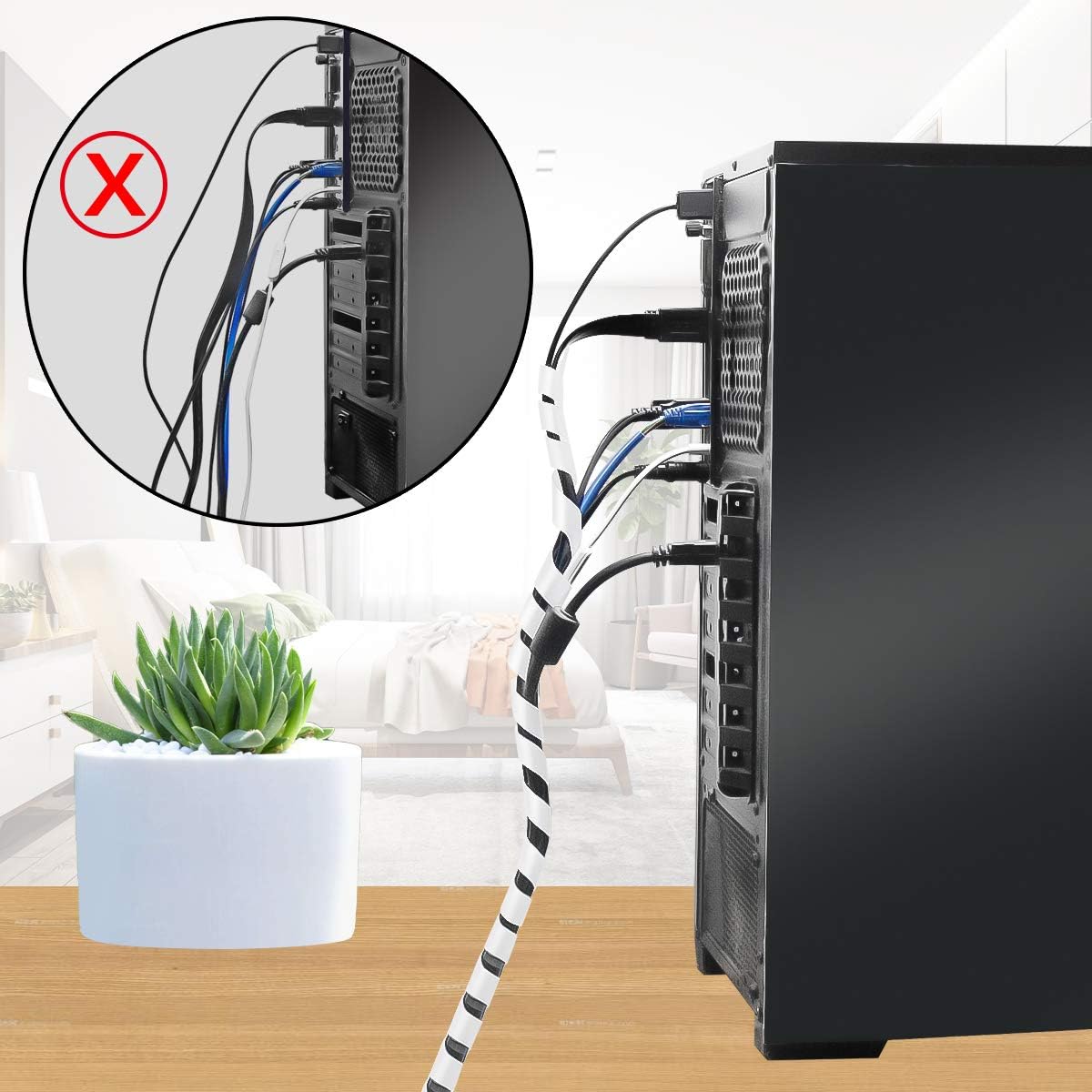 33FT XHF 5/16" Clear Spiral Cable Wrap 8mm(Wrapping Range:6mm-60mm) Cord for Computer Electrical Wire Organizer Sleeve Hose RoHS