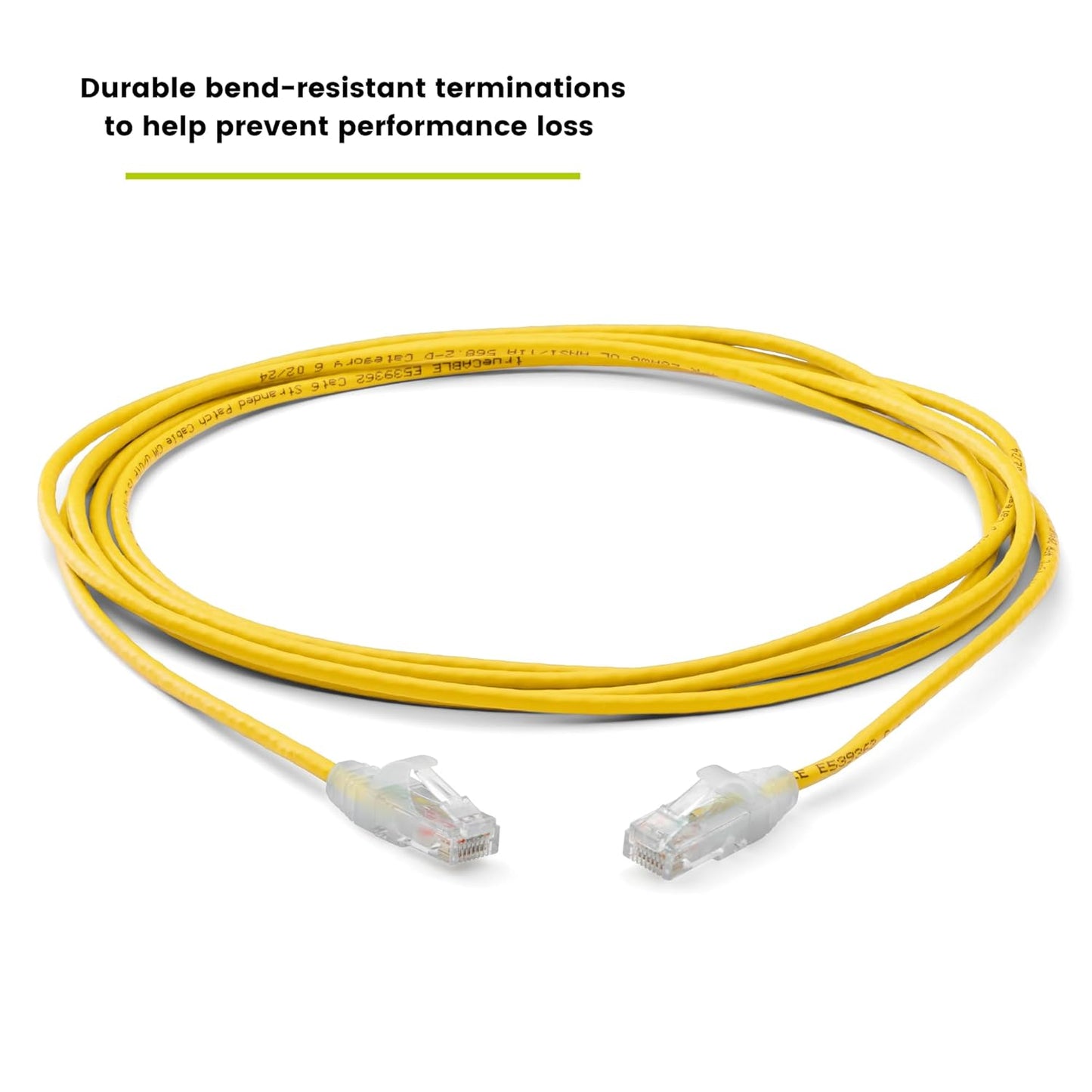 TRUECABLE Cat6 Component Rated Patch Cable, Unshielded (U/UTP), 10ft, Yellow, 28AWG Solid Copper, Snagless 10G High-Speed Ethernet Cable, PoE++ 4PPoE 100W, UL Listed, RoHS-3, 5 Pack