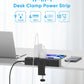 Flat Plug Desk Clamp Power Strip 10FT, 24W Total Charging Station, Desk Edge Mount Power Strip 9 AC Outlets 8 USB Ports Surge Protector, Fit 1.7" Tabletop Edge, Home Office Accessories