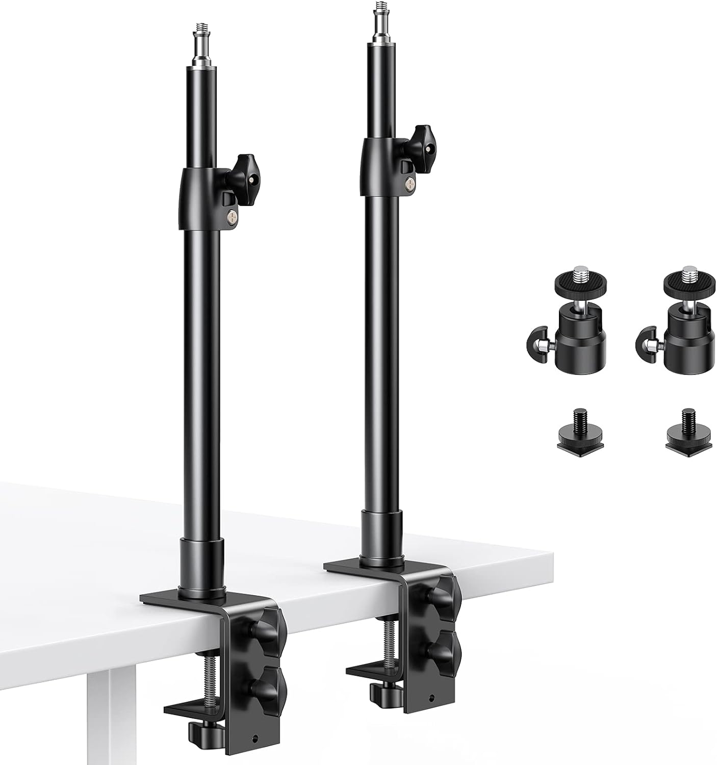 2-Pack Camera Desk Mount Stand with 1/4" Ball Head and Cold Shoe Mount Adapter,12.9-22" Tabletop Mounts Stand, Adjustable Aluminum Desktop Light Stand, for DSLR Camera, Ring Light, Video Light