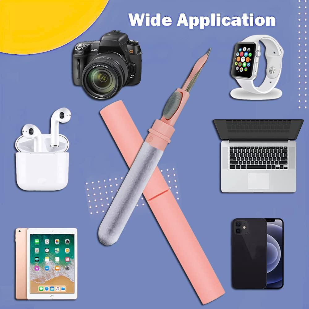 Cleaner Kit for Airpods,Earbuds Cleaning kit for Airpods Pro 1 2 3, Multi-Function Cleaning Tool with Brush Flocking Sponge for Wireless Earphones Bluetooth Headphones Case Camera and Phone (Pink)