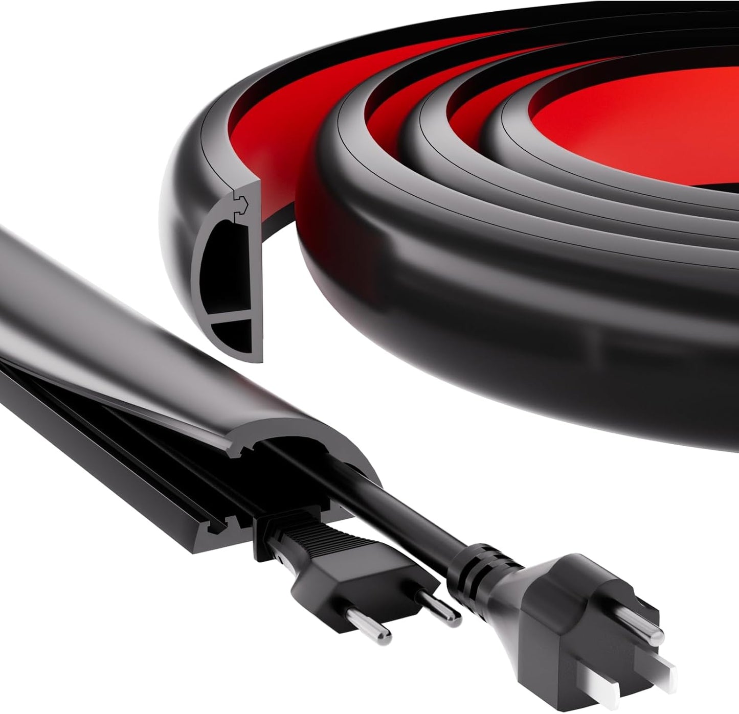 6ft Floor Cord Cover, Silicone Wire Hider, Hide Extension Cords, Protect Cords, Prevent Cable Trips, Heavy-Duty Adhesive-Backed Anti-Trip Cable Protector for Floor, Desk & Wall