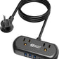 2Ft Extension Cord, SUPERDANNY Mini Surge Protector with 2 Wide-Spaced Outlets, USB Power Strip, 3 USB-A 1 USB-C, Flat Plug, Compact Size Desktop Charging Station Travel, Home, Office, Black