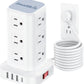 PD20W Power Strip Tower Surge Protector Power Strip with USB 12 Outlets with 4 USB Ports (1 USB C), Flat Plug 10FT Extension Cord Multi Plug Outlet Extender Overload Protection for Home Office