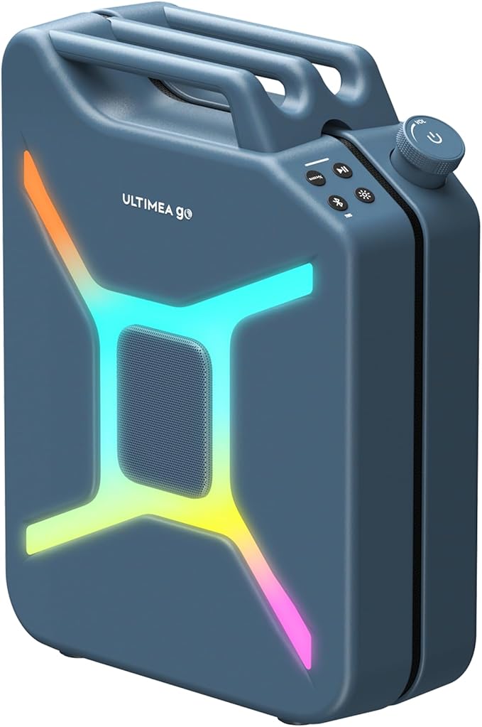 ULTIMEA Go Portable Party Speaker, 300W Wireless PartyBox with Bass Boost, RGB Light, TWS Stereo, Auracast Mode, Mic/Guitar Input, APP Control, Powerful Bluetooth Speaker for Party and Outdoor (Blue)