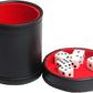 Leatherette Dice Cup with Lid, Includs 16mm Regular Dices, Red Felt Lining Dice Shaker Quiet for Playing Yahtzee/Farkle/Liars Dice/Board Game