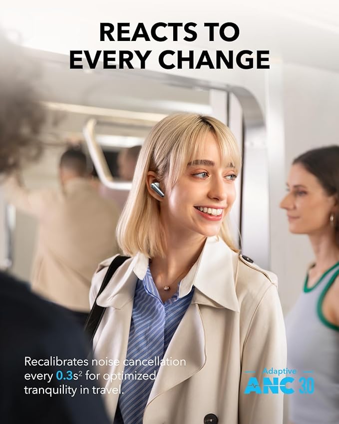 Soundcore Liberty 4 Pro by Anker, Noise Cancelling Wireless Earbuds, 7-Sensor and Real-Time Adaptive Noise Cancelling, 2× Faster Charging, Studio-Level Hi-Fi Music, Clear Calls with 6 Mics and AI