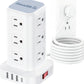 Tower Surge Protector Power Strip with USB 12 Outlets with 4 USB Ports (1 USB C), 10FT Extension Cord Multi Plug Outlet Extender Overload Protection for Home Office