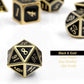 DNDND Metal Dice Set D&D, 7 die Metallic Polyhedral Dice Set with Gift Metal Box and Gold Number for DND Dungeons and Dragons Role Playing Games (Black and Gold)