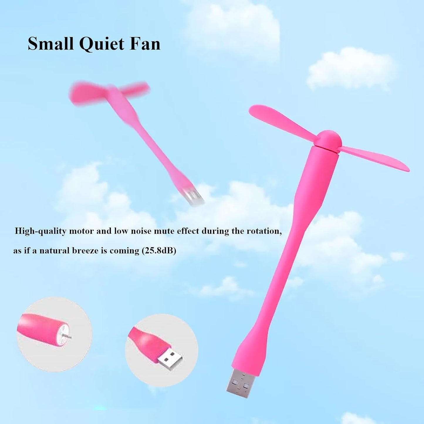 Mini USB Fan, Portable Pocket Fan USB-A Powered Little Cooler, Quiet Operation, for Home Office Car Outdoor Travel- 4 Pack (Pink)